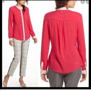 Anthropologie Maeve Hot Pink Blush Button Down